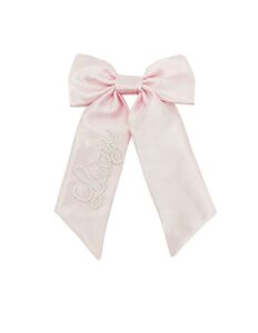 Pink Pearl Bow Beaded Custom Name Satin Bow - Etsy UK